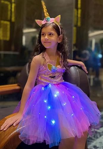 Miniatura 3 de Vestido de unicornio para niñas, disfraz de unicornio con luz LED para disfrazarse, Halloween, fiesta de cumpleaños, decoración de unicornio