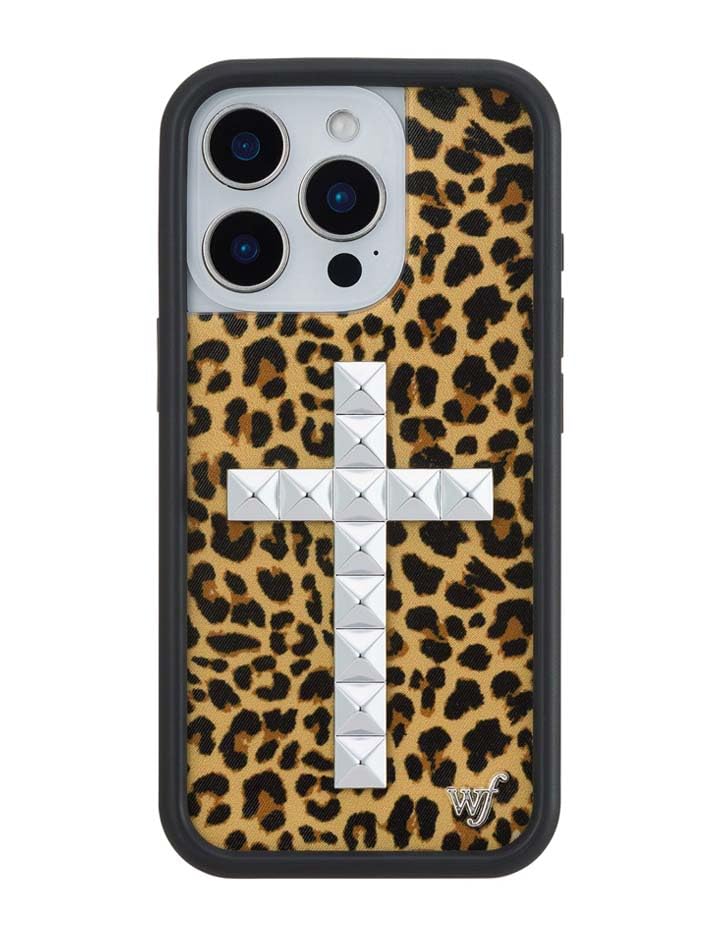 Image of Wildflower Cases - iPhone 16 Pro Compatible - Stud Cross Meow | Impact-Certified 6.5 ft Drop Protection Case, Raised Protective Bumper, Cute Aesthetic Design, Women-Owned Small Business