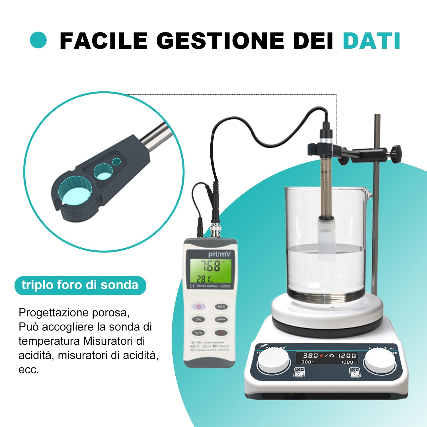 JOANLAB Agitatore Magnetico con Piastra Riscaldante, 310°C, Piastra in Ceramica da 5 Pollici, Miscelatore Magnetico Digitale con Timer, 50-1500 rpm, Capacità 3L