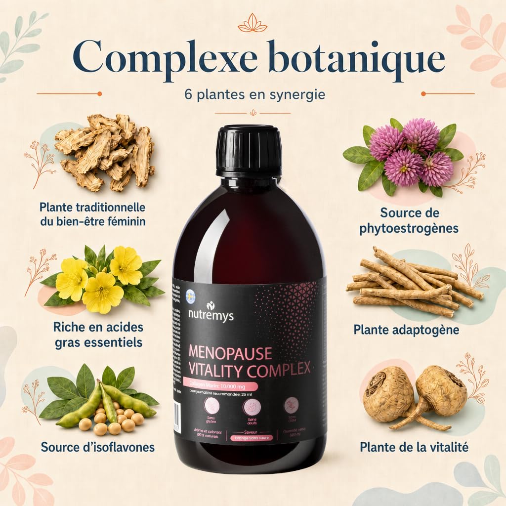 Collagène Marin Liquide 10 000 mg à Boire – Ménopause sans Hormones + Acide Hyaluronique & Vitamine C – Anti-Âge Peau, Cheveux, Ongles & Bouffées de Chaleur – Goût Orange Sans Sucre 500 ml