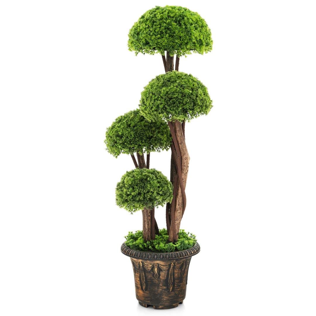 GiantexUK 1/2PCS Artificial Topiary Ball Tree, Faux Boxwood Topiary Plant with Cement Pot, Indoor & Outdoor Decorative Greenery Tree for Office Home Front Door (1)