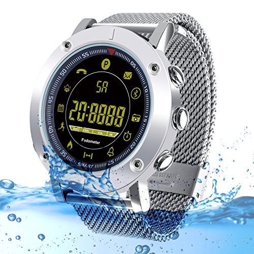 Kingkok Bluetooth Outdoor Smart Sports Watch with Steps Counter Calories Stopwatch Phone Reminder Waterproof Digital Smartwatch [Silvery]