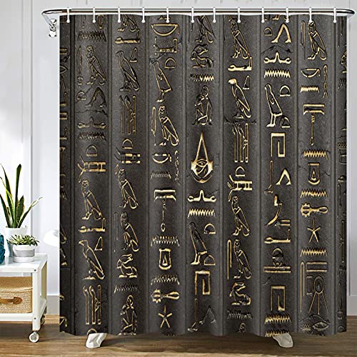 Abaysto Ancient Egyptian Decor Shower Curtain Hieroglyphics Alphabet Symbols Cool Egypt Letters Drawing Bathroom Polyester Fabric Shower Curtain Sets with Hooks 60x72 Inch