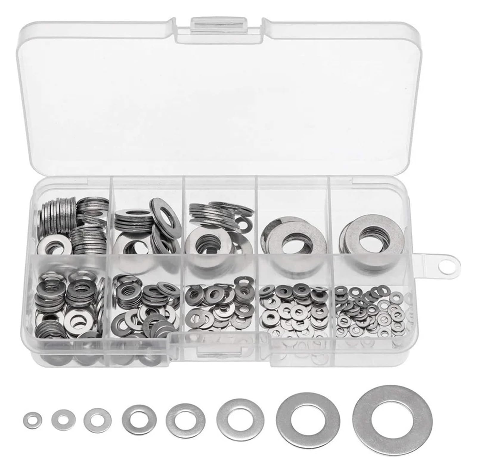 Kit d'assortiment de rondelles plates en acier inoxydable (360/580/684/1010 pièces) : M2, M3, M4, M5, M6, M8, M10 et M12 Pour Vis(1010PCS M2-M12)