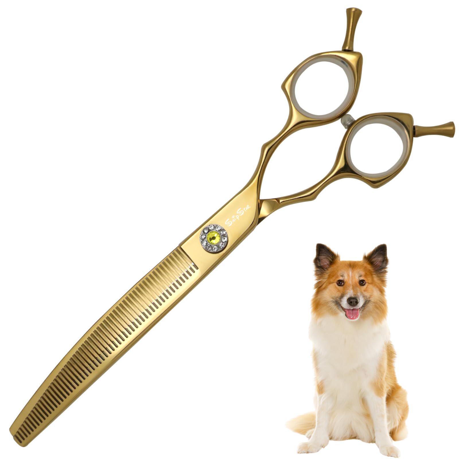 56 dents VG10 acier ciseaux de soins pour chiens, 25 degrés courbes, ciseaux ergonomiques de 7,5 pouces pour chiens et chats, ciseaux professionnels d'amincissement à 30% pour pet grooomer