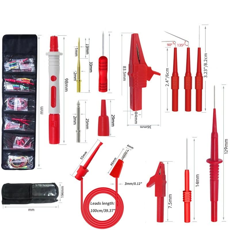 P1947 46PCS Multímetro 4 mm Banana Plug Kit de cables de prueba con sondas de perforación de alambre Pinza de cocodrilo de aguja de punción 1000V