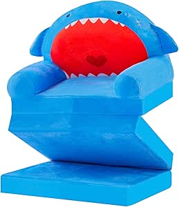 Kids Couch Fold Out Soft Toddler Chair, 3-in-1 Kids Chair for Toddlers, Children Couch for Toddlers 1-3, Kids Folding Toddler Chairs for Girl and Boys, Kids Sofa Shark Chair