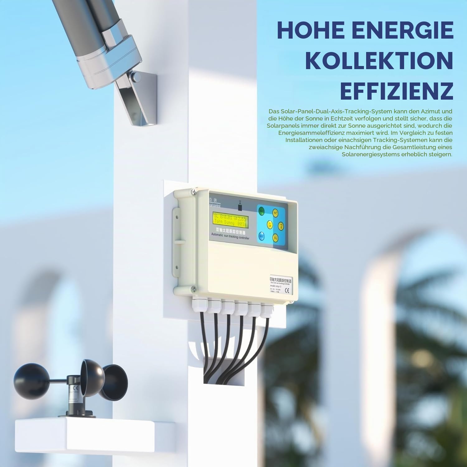 Dual-Axis Solar Tracker Controller Kit - Auto Sun Tracking mit LCD, Windsensor & Fernbedienung - Boost Solar Panel Effizienz für Off-Grid, RV, Farm & DIY Systeme