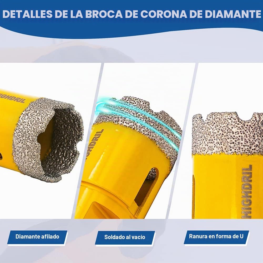 HIGHDRIL Juego Brocas de Diamante 11Piezas-6/8/10/25/35/50/68/110mm Taladro+50mm Broca de Chaflán+20mm Brocas Dedo+Adaptador Brocas para Porcelana Baldosas de Cerámica Granito Mármol Granito