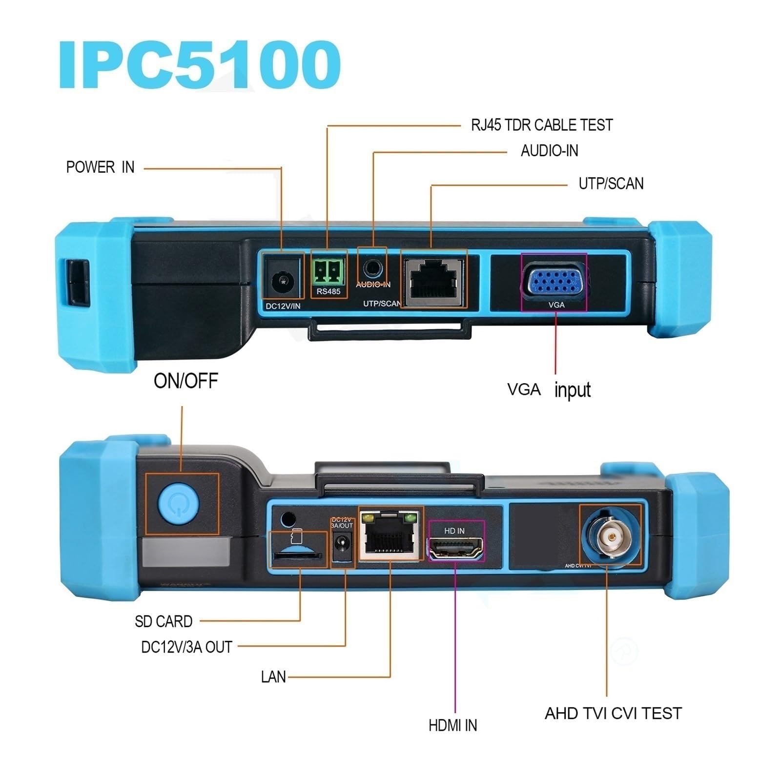 Tester per telecamere IP 5.4 Pollici IPS Touch Screen IPC Tester Strumento CCTV Tester For Telecamere 8MP AHD CVI TVI CVBS Telecamera IP HD Display Video Monitor Monitor per tester TVCC di sicurezza(C
