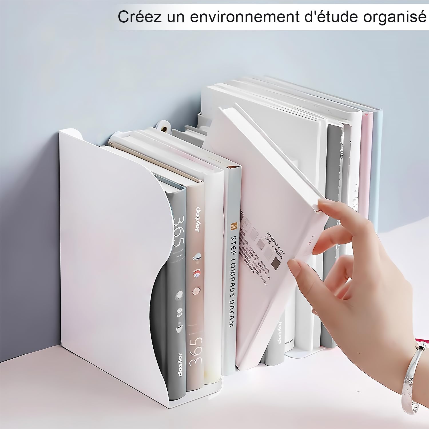 DARUITE Serre-Livres en Métal Réglable et Robuste - Organiseur et Accessoires de Bureau Scolaires pour la Maison, l'École, Bibliothèque - Blanc X 2