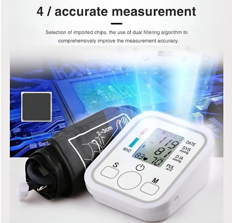 Image of Automatic Digital Blood Pressure Monitor for Upper Arm, Large LCD Display, One-Touch Operation, Irregular Heartbeat Detection, Memory Function, Adjustable Cuff (22-32 cm) for Home Use
