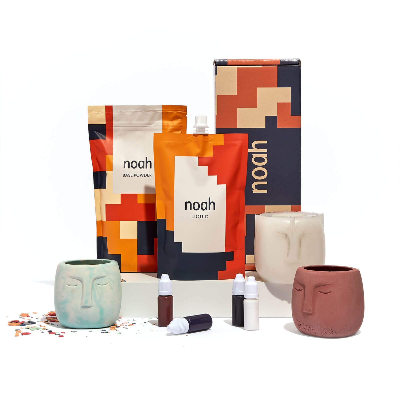 noah Jesmonite & Terrazzo Starterkit - Enthält Silikonformen, Farben, Handschuhe, Schleifpapier, Becher und Rührstäbchen – Geschenkidee (Gesichtstopf/Neutral)