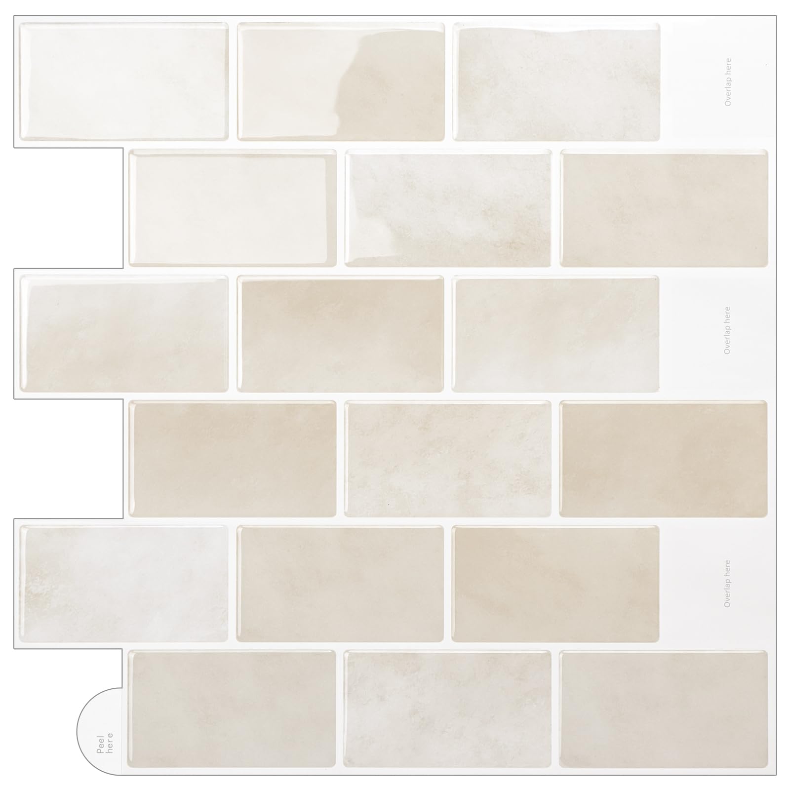 WoStick 10-Sheets 3D Self Adhesive Wall Tiles, Peel and Stick Wall Tiles, Splashback Tile, Metro Subway Stick on Tile for Kitchen & Bathroom(30.5x30.5cm)
