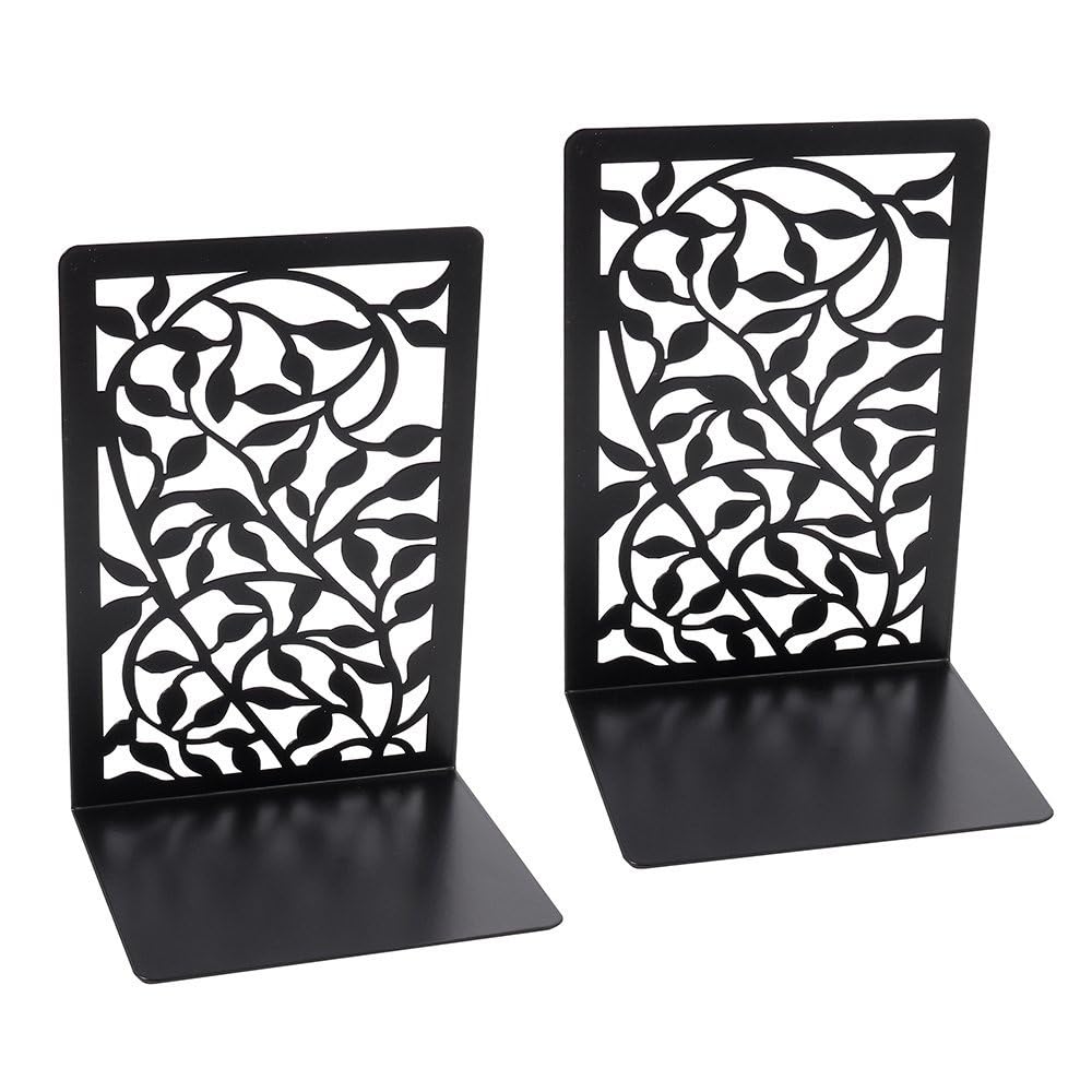 Seven-Flower Metal Book Ends, Black Decorative Non-Skid No-Rusting Bookends for Shelves, Unique Design Book Organiser for Home, Office, Library, School (2,B)