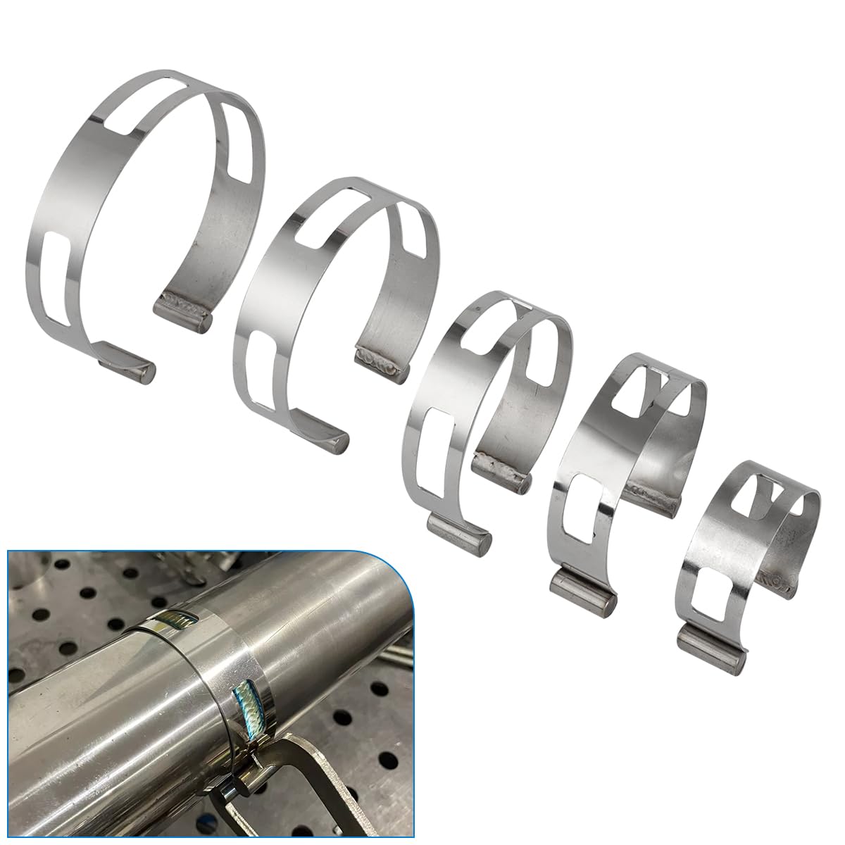 5 bandas de fijación de tubos de escape para fabricación de soldadura Tig de 2 pulgadas, 2.5 pulgadas, 3 pulgadas, 3.5 pulgadas, 4 pulgadas