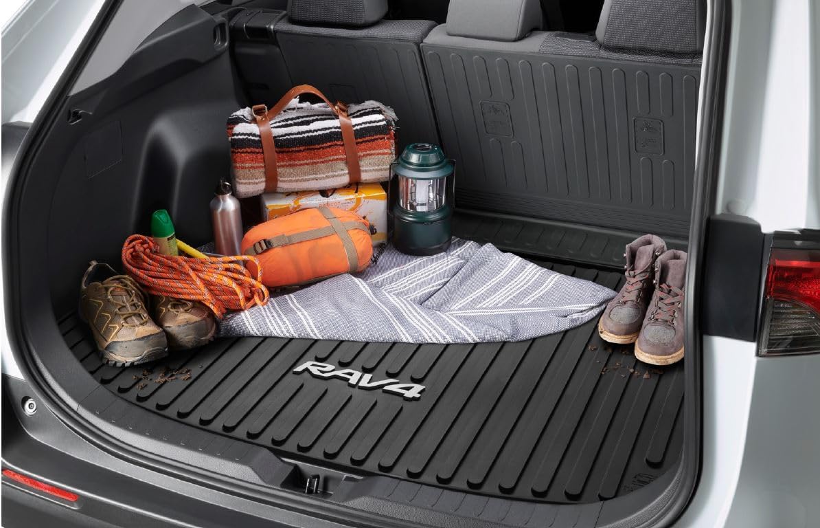 Toyota RAV4 All Weather Cargo Liner, Black Rubber Trunk Mat with Logo, 2019+ Models