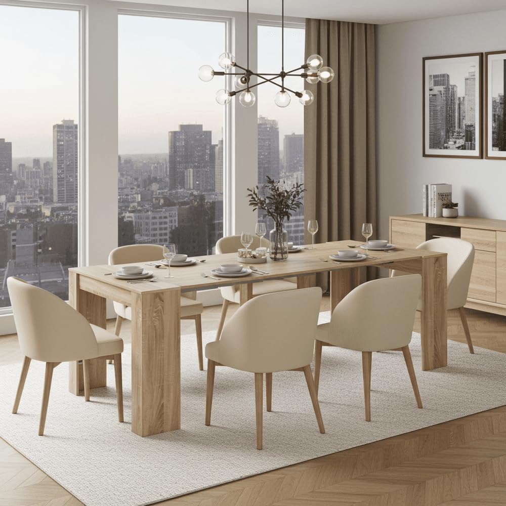 Oak Effect Extending Dining Table (51-237cm) - Seats 2-10 - Wooden Space-Saving Kitchen Furniture
