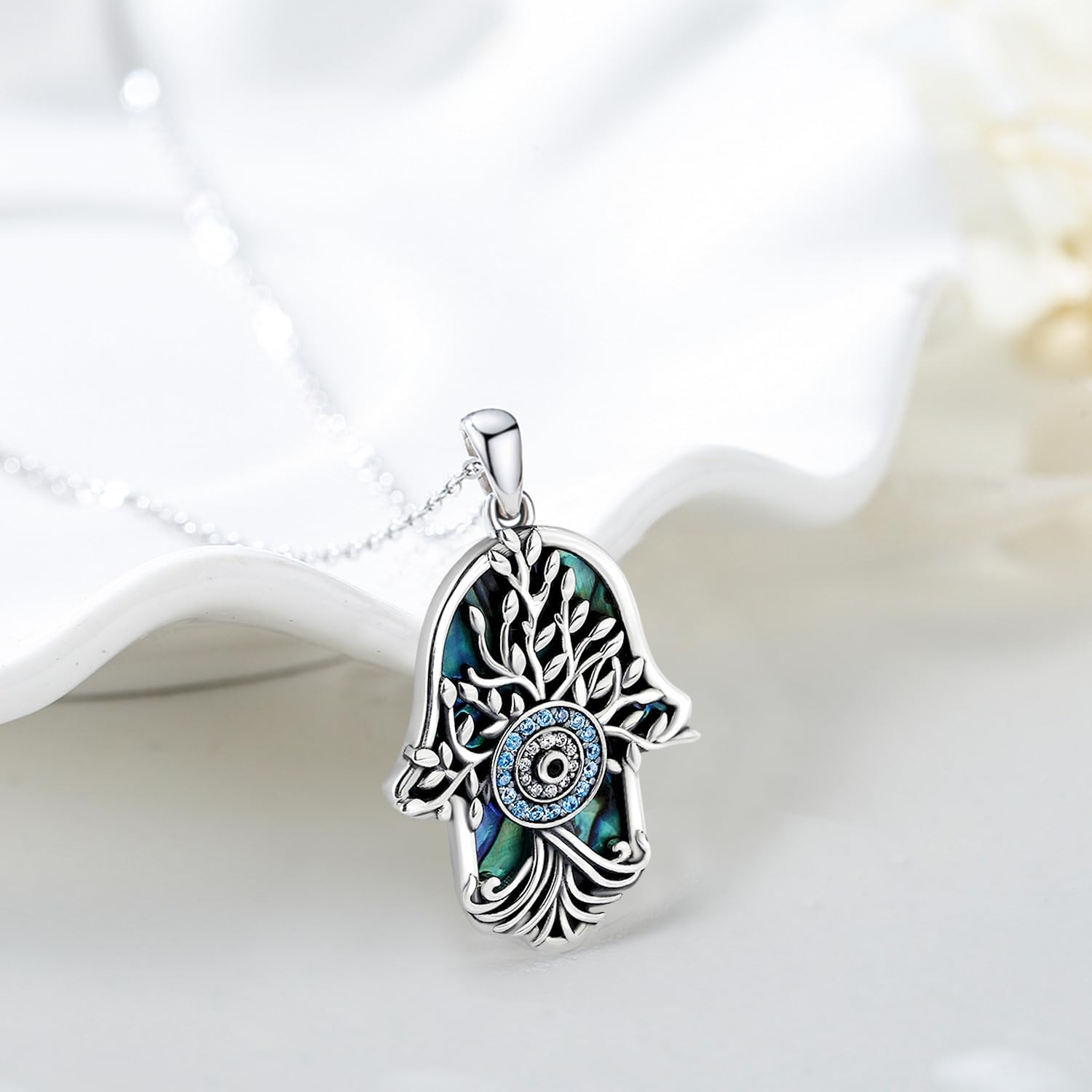 Hamsa Necklace 925 Sterling Silver Evil Eye/Lotus Flower/Star of David/Chai/Yin Yang Hamsa Hand Pendant Jewelry Hand of Fatima Gifts for Women - Image 2
