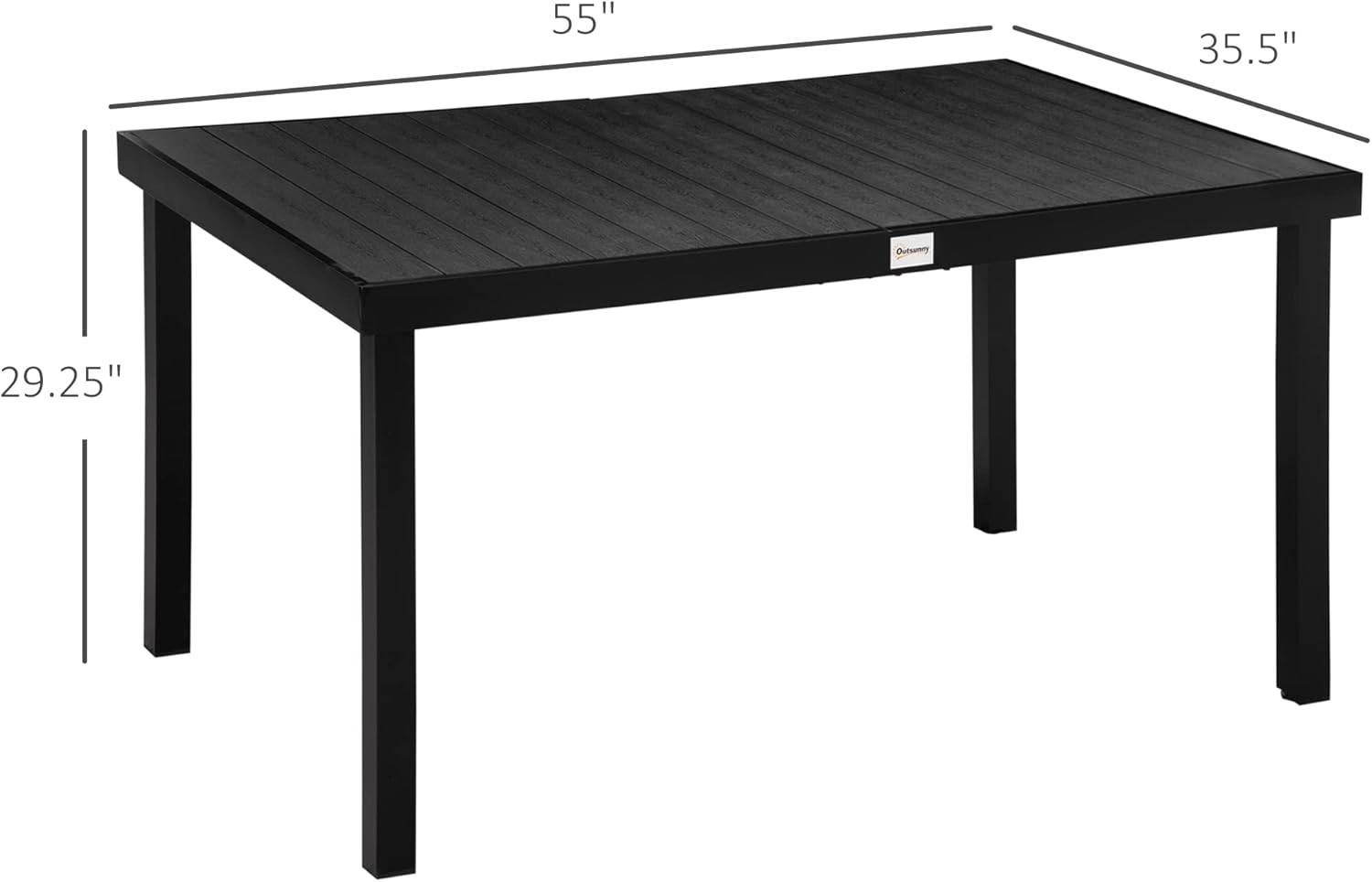 Outsunny Outdoor Dining Table for 6 Person, Rectangular Patio Table, Aluminum Metal Legs for Garden, Lawn, Patio, Woodgrain Black