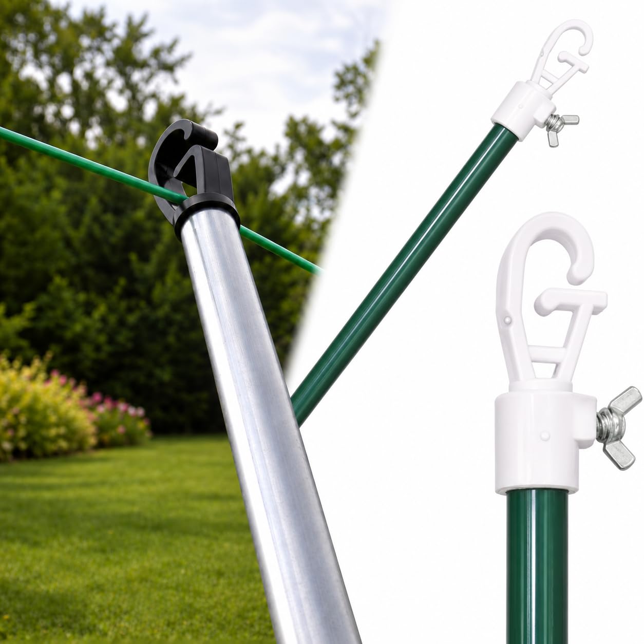 Unirobe Muticolour Washing Line Pole Heavy Duty Adjustable Clothesline Support Pole 2.4M Extendable Prop For Outdoor Laundry Drying, Strong No Sagging Washing Line Support