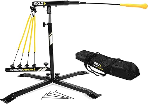 SKLZ Hurricane Baseball and Softball Swing Trainer, Adjustable Power Band System with Anti-Dent Ball Head, Height 23 to 38 Inches, Solo Hitting Practice for Youth Ages 14 and Under