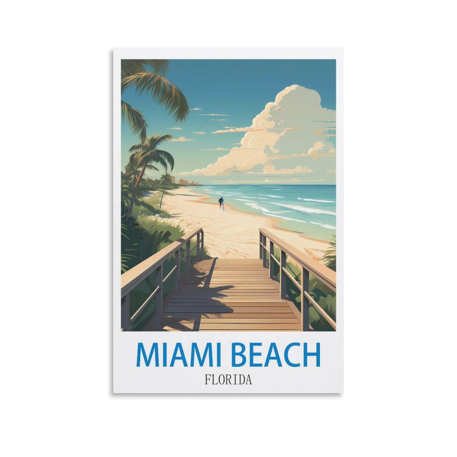 Nabique Unframe-Style Miami Beach Florida Vintage Travel Posters Surf 20X30inch(50X75cm) Decorative Painting Canvas Wall Posters And Art Picture Print Modern Family Bedroom Decor Posters