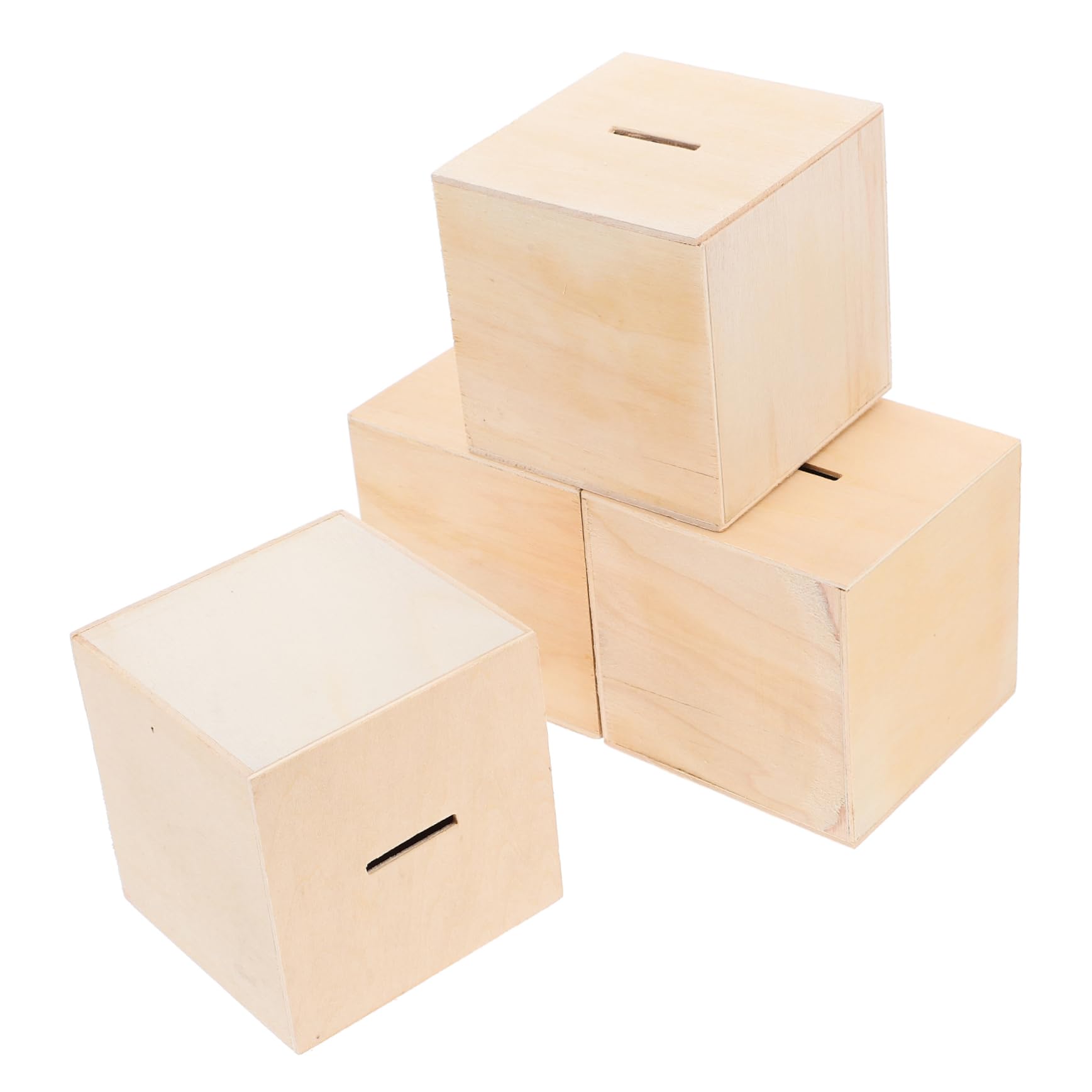 COSMEVIVI 4pcs DIY Wooden Piggy Bank Kids Money Box for Craft Paintable Savings Bank Box
