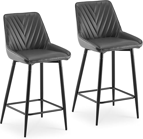 TUKAILAi Juego de 2 taburetes de bar modernos de piel sintética, elegantes taburetes de bar de altura de mostrador con respaldo, reposapiés y patas