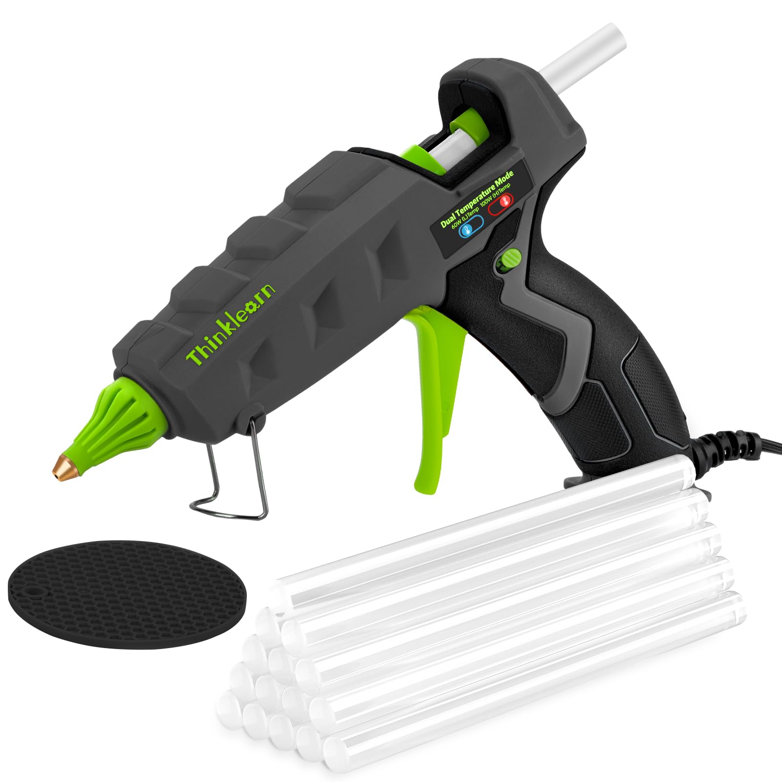 ThinkLearn Kit de pistola de pegamento caliente de doble temperatura de 60 W/100 W con 15 barras de pegamento (7/16 pulgadas), pistola de pegamento grande resistente para manualidades, bricolaje