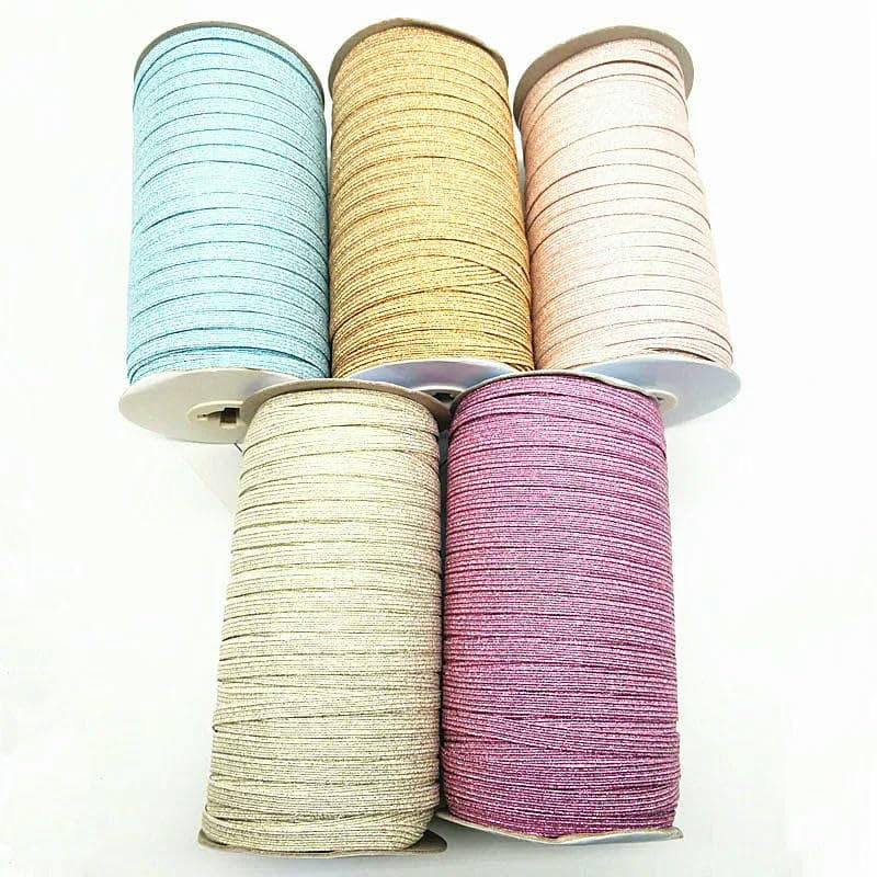 1 rollo de banda elástica de 6 mm para costura, color dorado, plateado, rosa, cinta elástica para la cintura, color champán, 6 mm, 144 años