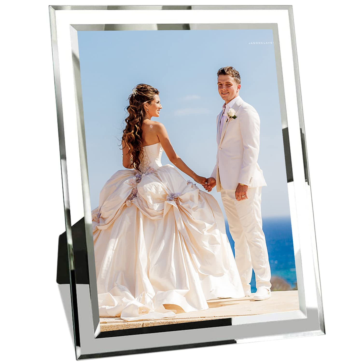 Marco Fotos,Portafotos 15x20cm de Cristal, Portarretratos Moderno Plateado Para Fotos de Bebe, Fotos Familiares y Fotos de Boda, Regalo
