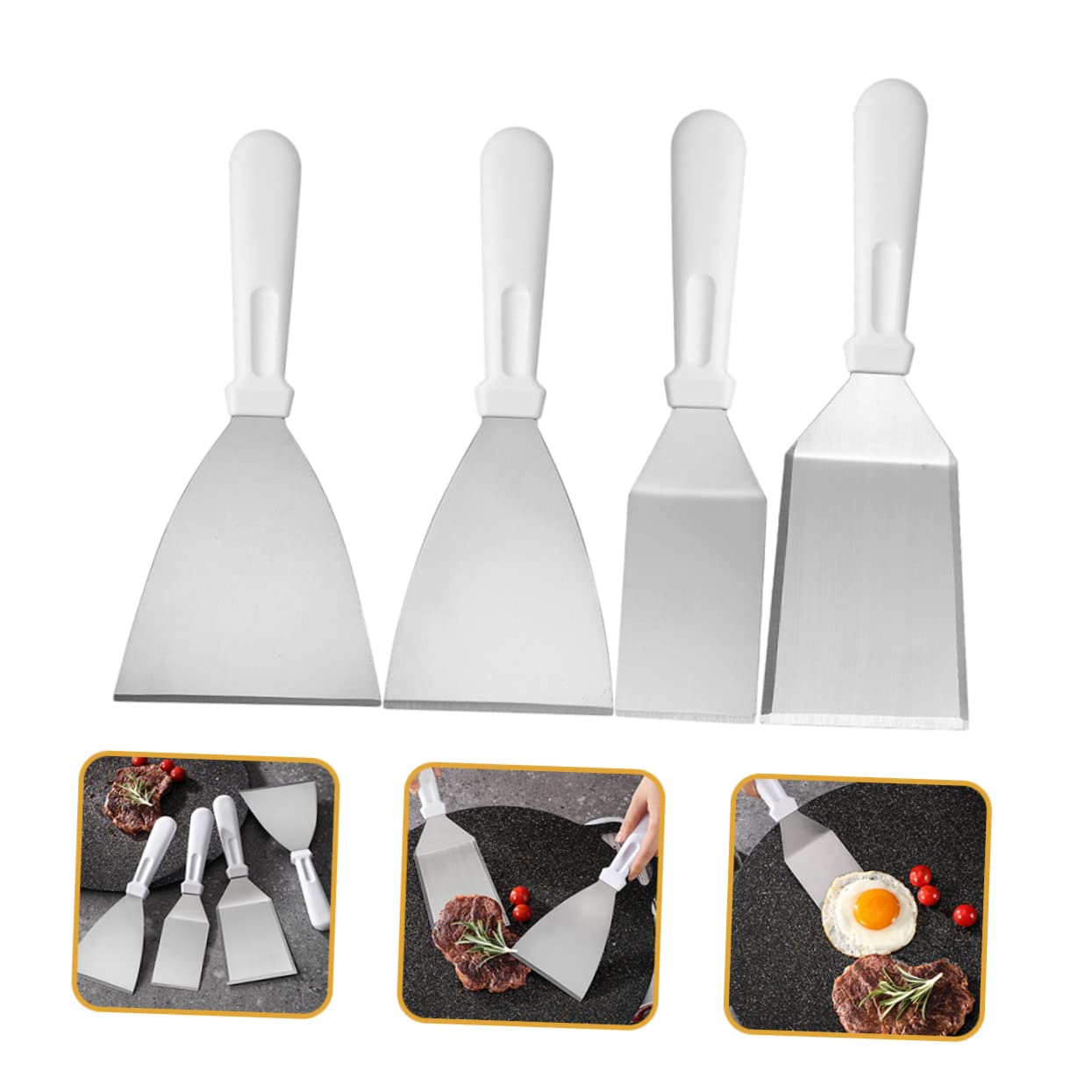 BESTonZON 4pezzi Spatola Cucina in Acciaio per Friggere Bistecca Antiaderente Facile da Pulire e Riporre Manico Ergonomico per Impugnare Comodo