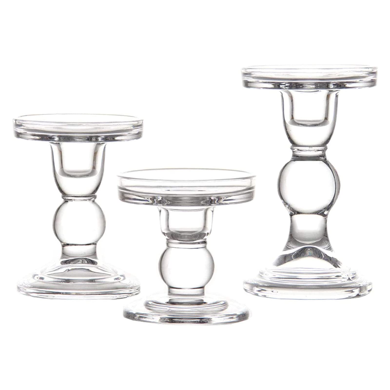 BaoFufc Clear Glass Holder Set of 3 Tall Candlestick Stand Kit Desktop Ornament Tall Glass Holders for Table