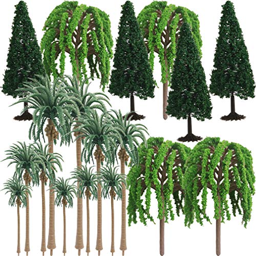 Model Trees Hobby Train Scenery Set Artificial Miniature Palm Coconut Weeping Willow Pine DÃ©cor Toy Kit with Green Leaves and Base DIY for Moss Landscape Tunnels Buildings Decoration AnyBack 18