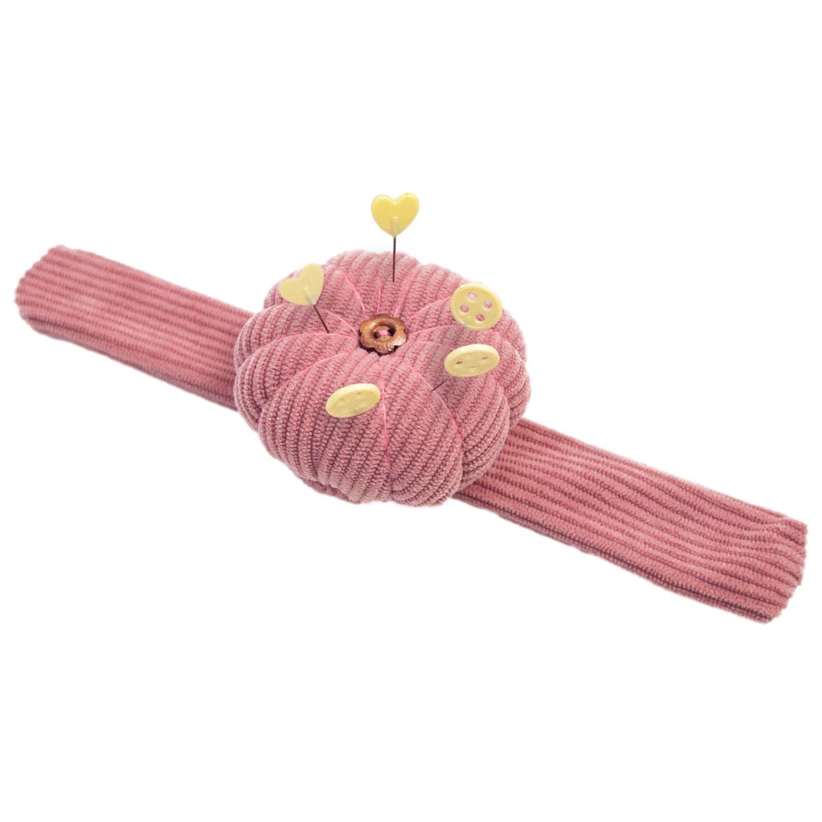 Pink Pin Cushion Wristband - Pumpkin Shaped Pin Needle Cushion | Wearable Cute Needle Pincushions With Adjustable Elastic Strap For Sewing Quilting, Sewing Necessities