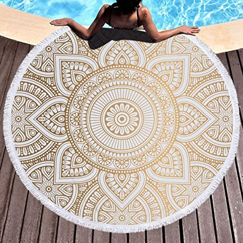 LXTOPN Serviette de Plage Mandala Ronde, Towel Beach en Microfibre, Couverture de Plage légère pour Les Enfants, Les Adolescents, Les Adultes