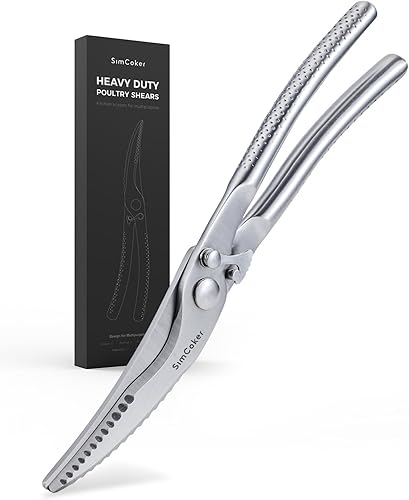 SimCoker Tijeras de cocina resistentes con mango antideslizante y bloqueo de seguridad, tijeras para aves de corral para carne, pollo, hueso, aves