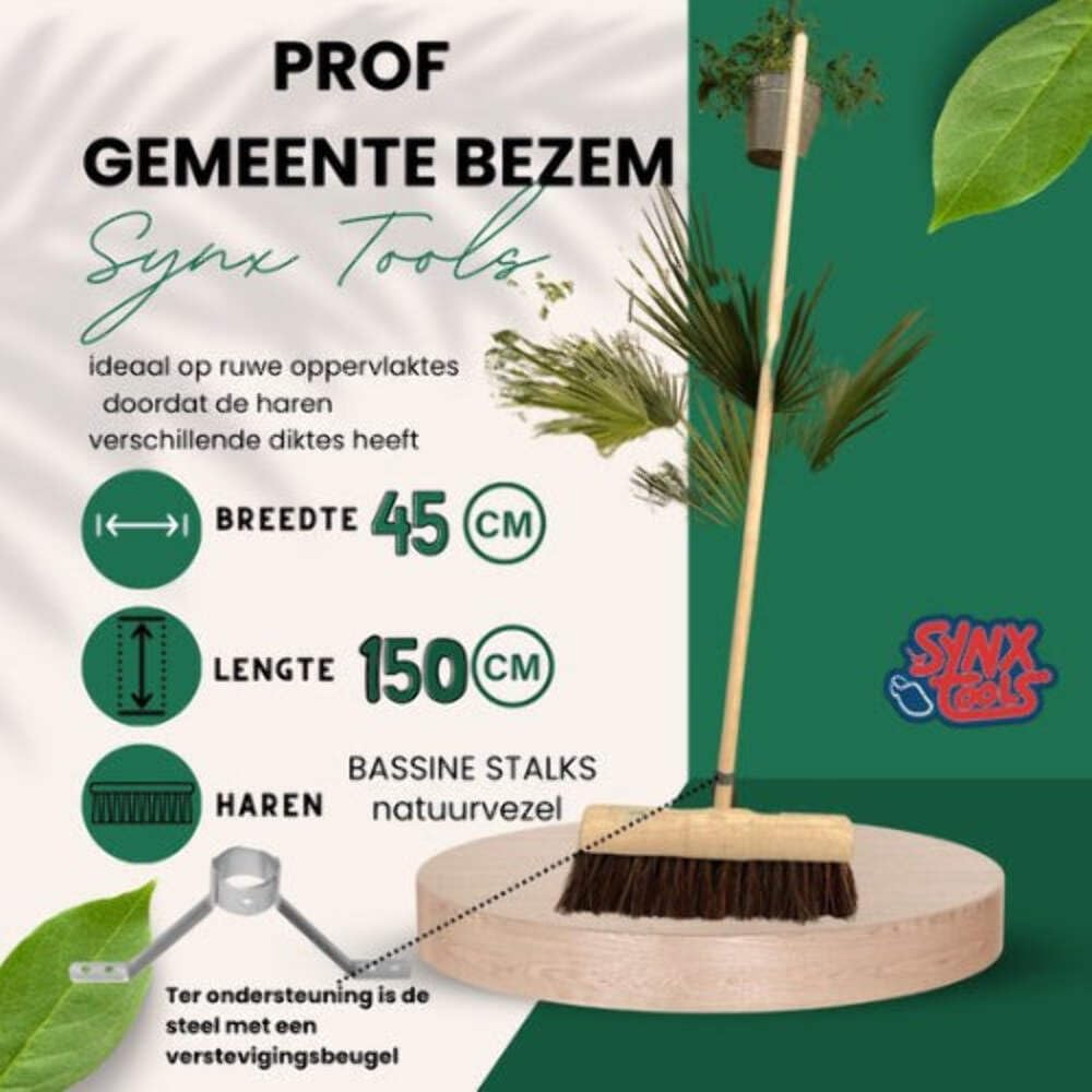Prof City Escoba 45 cm Incl. Mango 150 cm - Escoba de Calle/Escoba de Ciudad - Fibras Naturales duras - Escoba de jardín