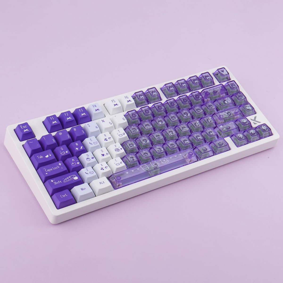 PBT Keycaps + Clear PC Through Keycaps, 150 klawiszy Purple Jelly Cute Pudding Keycap, Double Shot Shine Through Cherry Profile Keycap for Cherry MX Switch ANSI & ISO Layout Mechanical Keyboards