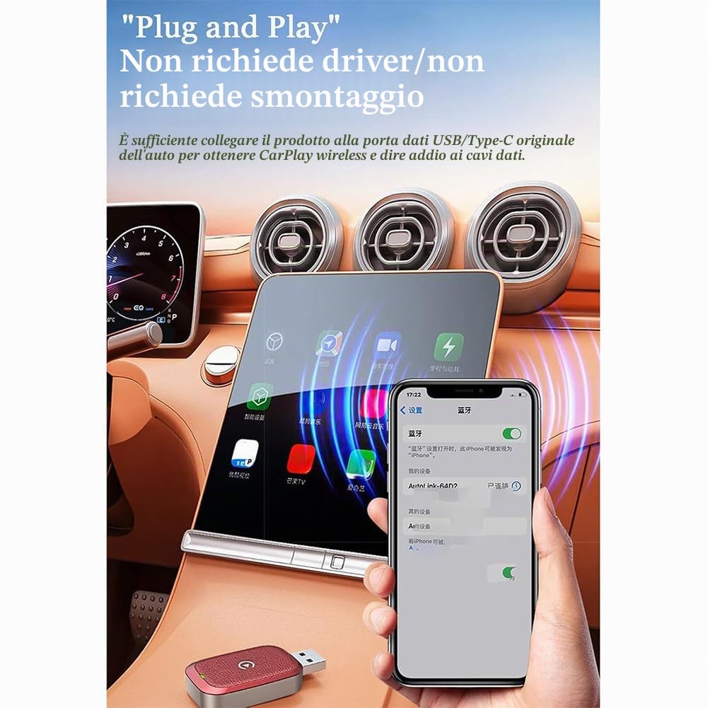 Adattatore 2 In 1 Wireless Carplay per Honda Africa Twin 2020 2021 2022 2023 2024, Converte Da Cablato A Wireless, Plug Play, Connessione Automatica, Compatto,Black