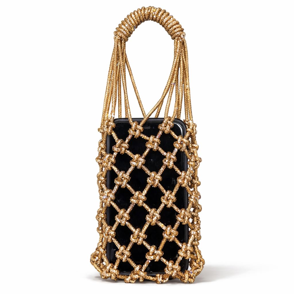 MARKETOZA Beaded Macrame Phone Pouch with Hanging Tassels and Carry Handle (Dimond)-picture-20