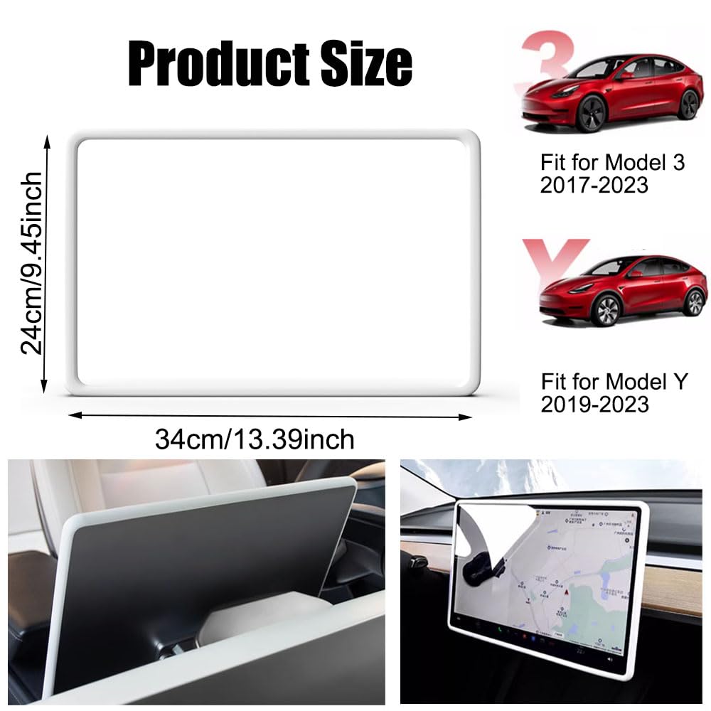 Telaio di protezione schermo compatibile Tesla Model 3/Y 2017-2023 Silicone Console centrale Touchscreen Decorazione infrangibile Protezione ginocchio (bianca)