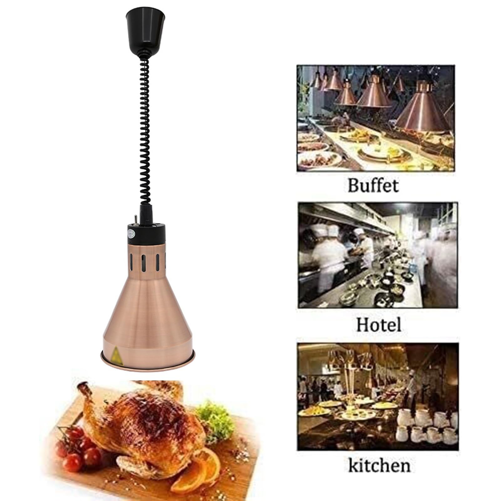 Calentadores de alimentos comerciales, 170 mm, eléctricos tipo buffet con bombilla, equipo de cocina para restaurantes de servicio de alimentos, equipo de calentamiento con lámpara de aislamiento de