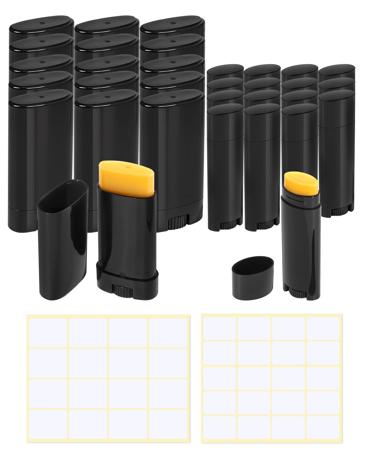 EORTA 30 Pack Empty Deodorant Containers with Labels(Printable and Writable), 0.53oz & 0.16oz Refillable Twist-Up Tubes for Homemade DIY Solid