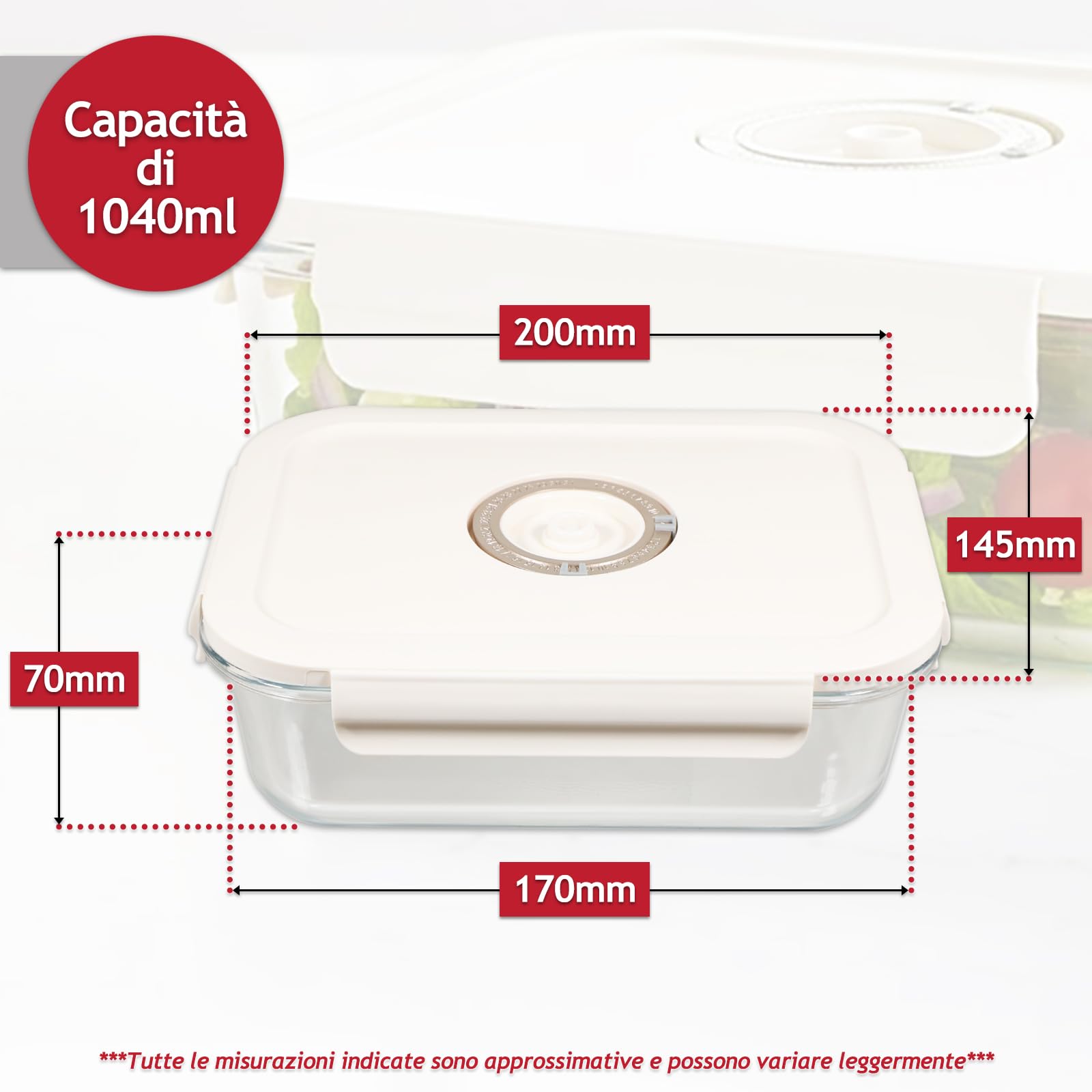 SPARES2GO Contenitori in vetro per alimenti sottovuoto con coperchi a clip di sicurezza (confezione da 5, medi, 1040 ml) + pompa sigillante manuale