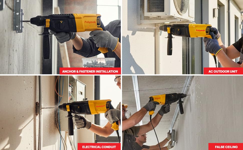 Image of 950W Rotary Hammer Drill | 26 mm | Heavy-Duty Drilling & Chiseling Tool | 1300 RPM | 3.3 J Impact Energy | Quick-Change System | Lightweight 3 kg | Soft-Grip Handle | 6-Month Warranty | Yellow