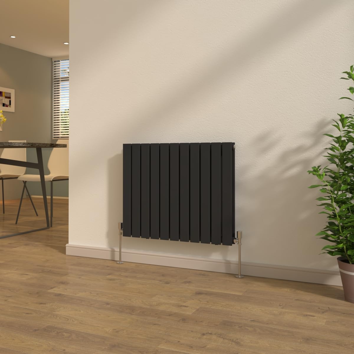 NRG Black 600x748mm Double Column Designer Radiator Rads with Valves