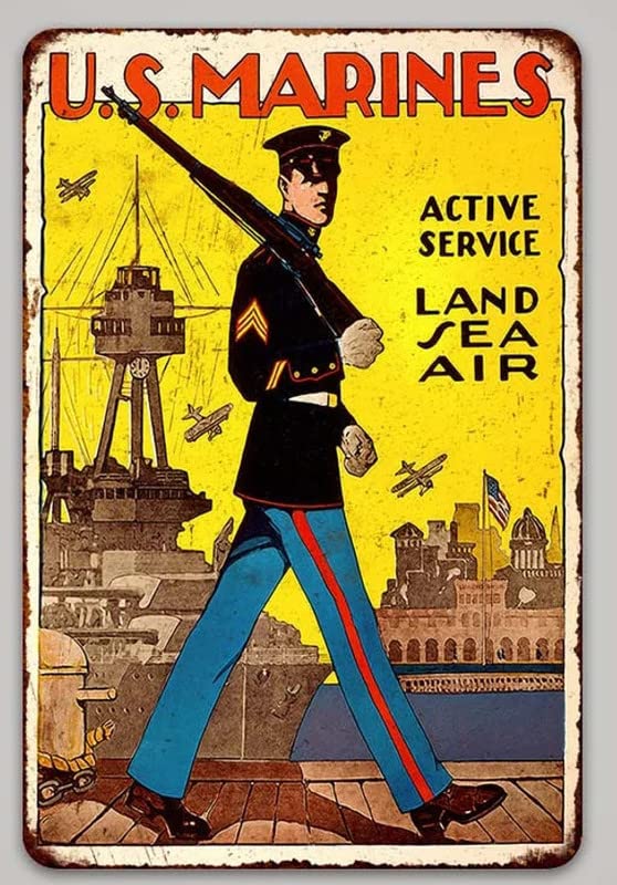 Metal Tin Sign Home Decor U.S Marines Active Service Land Air Home Kitchen Bar Room Garage Vintage Retro Poster Plaque 12x16 Inch