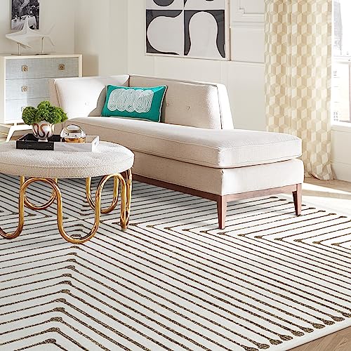 RUGGABLE x Jonathan Adler Machine Washable Modern Area Rug – Inkdrop Camel & Ivory 9x12, Stain-Resistant, Non-Slip with Cushioned Pad – Large Rugs for Living Room, Bedroom, Hallway, Entryway & Office